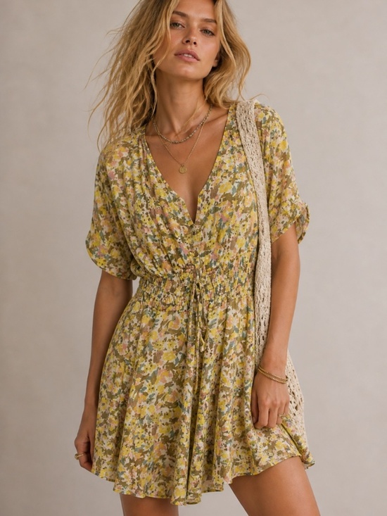 Free People Dresses & Skirts - Free People Women's Yellow Floral Mini Dress New with tags